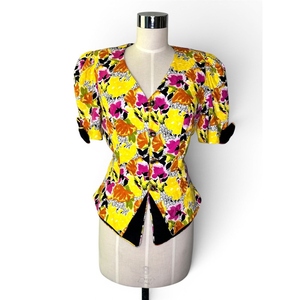 RIMINI for Saks Fifth Ave Vintage 80s Floral Jacket with Rhinestone Buttons